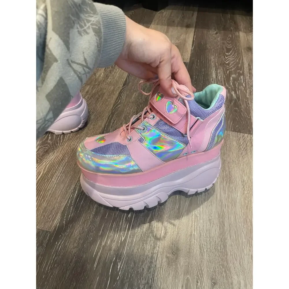 sugar thrillz platform neon and metallic sneakers
